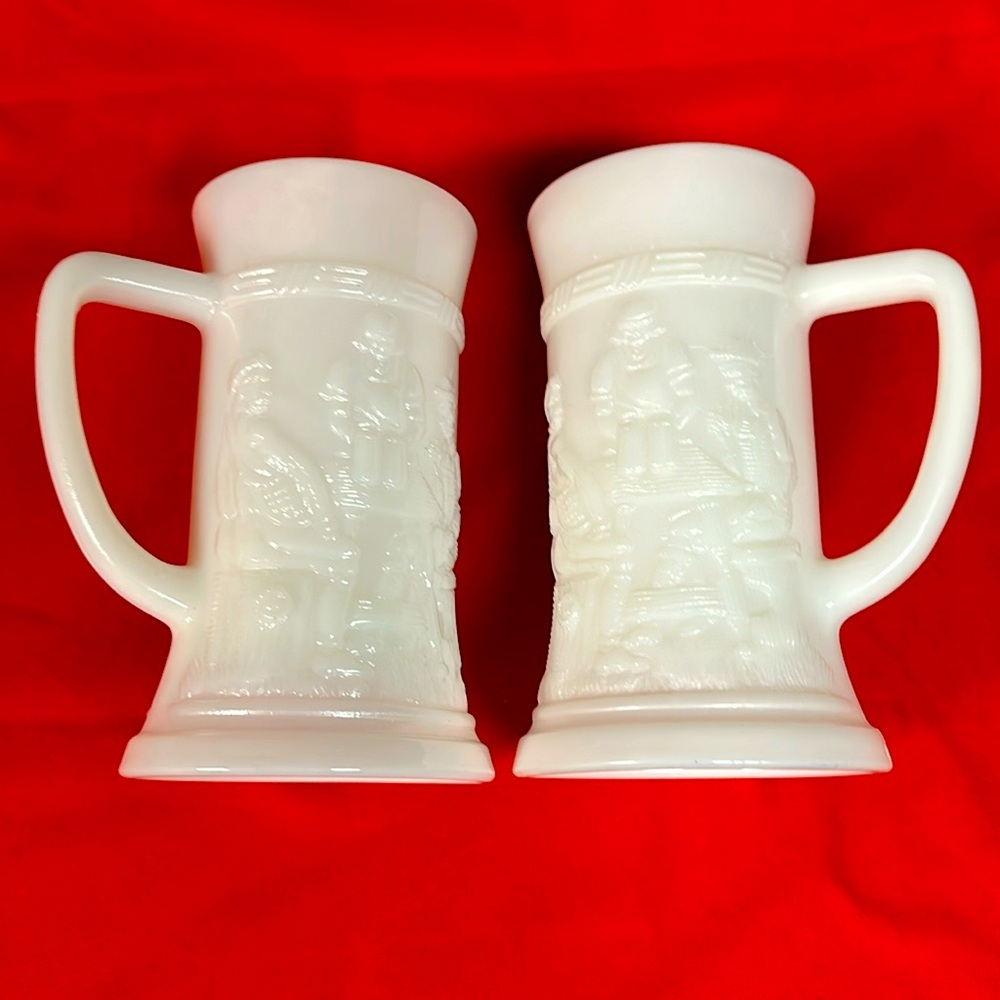 MILK GLASS STEIN -VINTAGE - set of 2